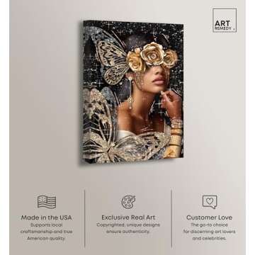 Art Remedy Golden Butterfly Goddess Canvas Glam Women Art, Gallery Wrapped, 30" x 45"