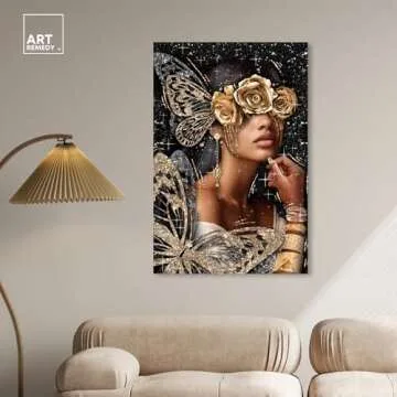 Art Remedy Golden Butterfly Goddess Canvas Glam Women Art, Gallery Wrapped, 30" x 45"