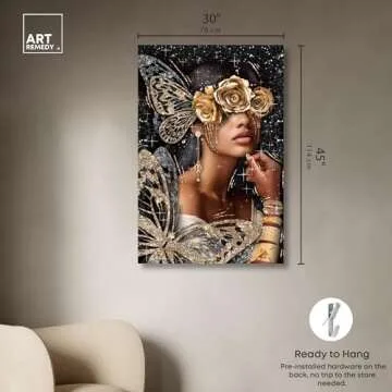 Art Remedy Golden Butterfly Goddess Canvas Glam Women Art, Gallery Wrapped, 30" x 45"