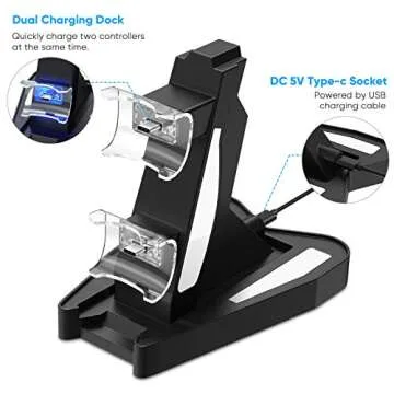 Charger Compatible with PS5 Controller, YUANHOT Charging Station with Dual USB C Ports & LED Indicator - White