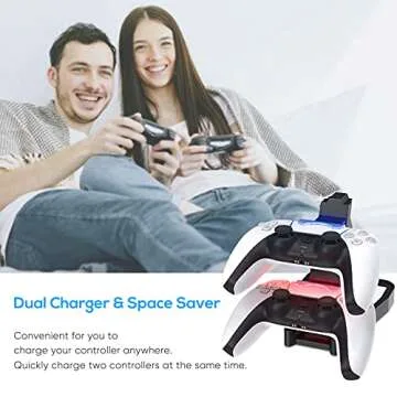 Charger Compatible with PS5 Controller, YUANHOT Charging Station with Dual USB C Ports & LED Indicator - White