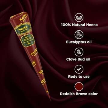 Neeta 4 Pack 100% Natural Ready to Use Henna Paste Hair Dye Cones Reddish Brown Color tubes color for women Perfect for Spot hair coloring, Long-lasting and Cruelty-Free