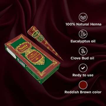 Neeta 4 Pack 100% Natural Ready to Use Henna Paste Hair Dye Cones Reddish Brown Color tubes color for women Perfect for Spot hair coloring, Long-lasting and Cruelty-Free