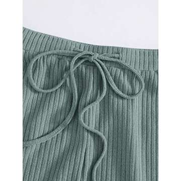 Verdusa Women's Rib Knit Long Sleeve Lounge Set 2 Piece PJ Set Nightwear Pajama Set Green L