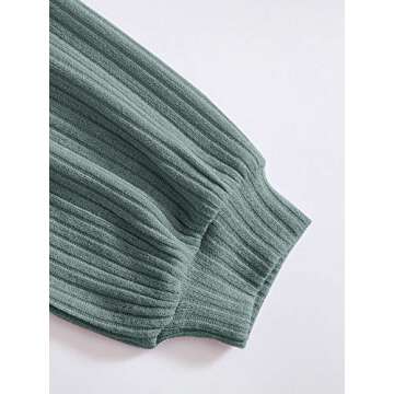 Verdusa Women's Rib Knit Long Sleeve Lounge Set 2 Piece PJ Set Nightwear Pajama Set Green L