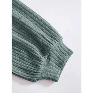 Verdusa Women's Rib Knit Long Sleeve Lounge Set 2 Piece PJ Set Nightwear Pajama Set Green L