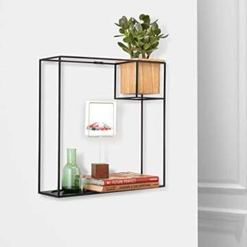 Umbra Cubist Floating Shelf with Built-In Succulent Planter – Modern Wall Décor and Geometric Dis...
