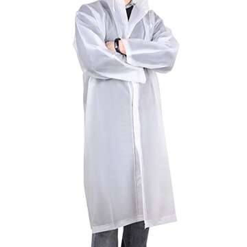 Mudder Adult Portable Raincoat Rain Poncho with Hoods and Sleeves (White)