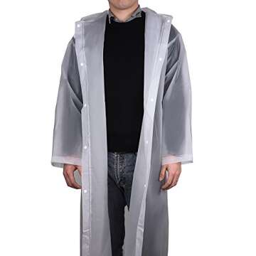 Mudder Adult Portable Raincoat Rain Poncho with Hoods and Sleeves (White)