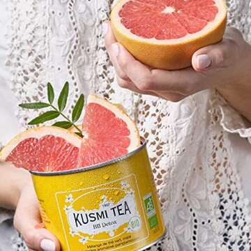 Kusmi Tea - BB Detox - Natural Green Tea with Yerba Mate, Rooibos, Guarana, Dandelion Infusion with a Hint of Grapefruit - All Natural Premium Loose Leaf Green Tea Enveloped in 20 Muslin Tea Bags