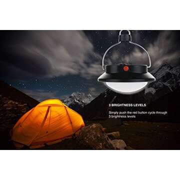 SUBOOS Oringinal LED Tent Light - 3 Brightness Levels, Battery Powered, Foldable Hook with Carabiner, Great for Outdoor Camping, Canopy, Gazebo, and Outages