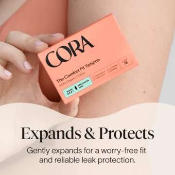 Cora 100% Organic Cotton Non-Applicator Tampons | Ultra-Absorbent, Unscented, Natural, Non-Toxic, Applicator Free | Eco-Conscious (54 R/S/S+ Tampons)