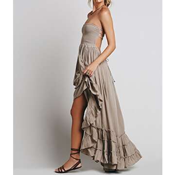 R.Vivimos Womens Summer Boho Sexy Backless Long Dresses (Large, Khaki)