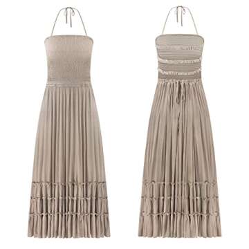 R.Vivimos Womens Summer Boho Sexy Backless Long Dresses (Large, Khaki)