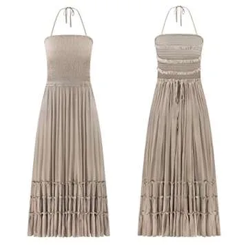 R.Vivimos Womens Summer Boho Sexy Backless Long Dresses (Large, Khaki)