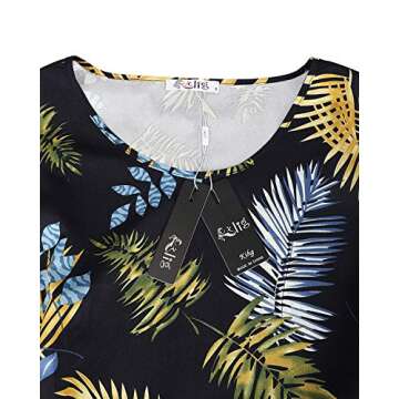 KILIG Women's Summer Tops Round Neck Self Tie Short Sleeve Casual Floral Blouse Tops(Floral-2,L)