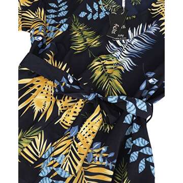 KILIG Women's Summer Tops Round Neck Self Tie Short Sleeve Casual Floral Blouse Tops(Floral-2,L)