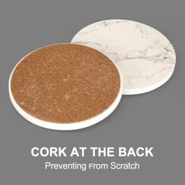 Stylish White Marble Coasters with Holder - 6 Pcs Set