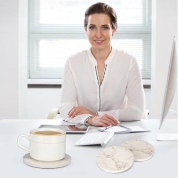 Stylish White Marble Coasters with Holder - 6 Pcs Set
