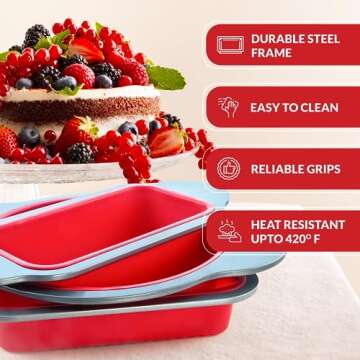 Boxiki Kitchen Silicone Baking Pans Set. 3 PCS Professional Silicone Non-Stick Baking Cake Pans Set ...