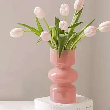 Clear Glass Vase, 7" Modern Hydroponic Glass Vases for Décor Flowers Centerpiece Home Office Desk Decoration Vase for Wedding Housewarming Present (Pink, 7")