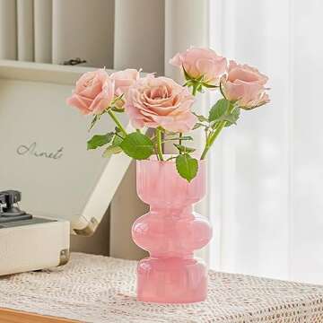 Clear Glass Vase, 7" Modern Hydroponic Glass Vases for Décor Flowers Centerpiece Home Office Desk Decoration Vase for Wedding Housewarming Present (Pink, 7")