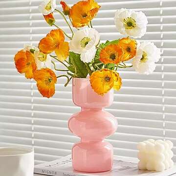 Clear Glass Vase, 7" Modern Hydroponic Glass Vases for Décor Flowers Centerpiece Home Office Desk Decoration Vase for Wedding Housewarming Present (Pink, 7")