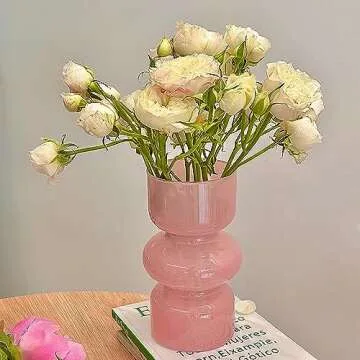 Clear Glass Vase, 7" Modern Hydroponic Glass Vases for Décor Flowers Centerpiece Home Office Desk Decoration Vase for Wedding Housewarming Present (Pink, 7")