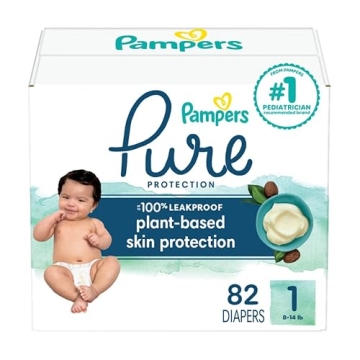 Pampers Pure Protection Diapers - Size 1, 82 Count, Hypoallergenic Premium Disposable Baby Diapers