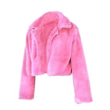 JURIS Ladies Fur Coats Fur Coat Faux Fur Cardigan Short Jacket Women's Plush Jacket Pink/S