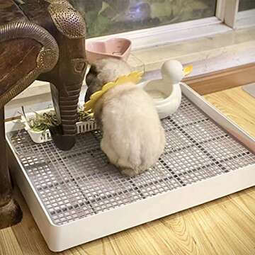 PODOO Rabbit Large Litter Box, Guinea Pig Training Pan Cage with Toilet Tray, for Rats, Cat, Ferret, Bunny Small and Medium Animals, 15x12x3 Inches (Medium)