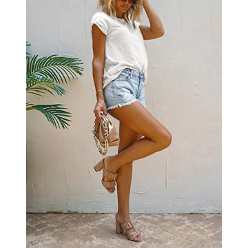 Peacameo Women's Short Sleeve Tee Summer Crewneck T-Shirt Casual Loose Fit Basic Shirts White