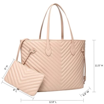 Daisy Rose Quilted Tote Shoulder Bag with Clutch - Beige