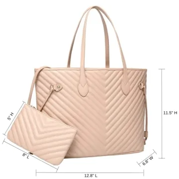 Daisy Rose Quilted Tote Shoulder Bag with Clutch - Beige