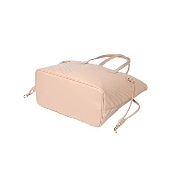 Daisy Rose Quilted Tote Shoulder Bag with Clutch - Beige