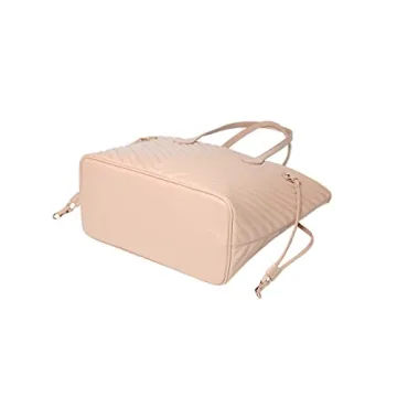 Daisy Rose Quilted Tote Shoulder Bag with Clutch - Beige