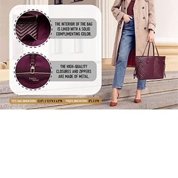 Daisy Rose Quilted Tote Shoulder Bag with Clutch - Beige