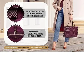 Daisy Rose Quilted Tote Shoulder Bag with Clutch - Beige