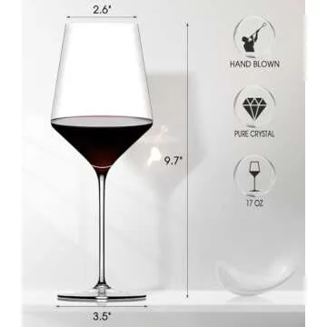 OJA Red Wine Glasses Set of 4, Hand Blown Premium Crystal Wine Glasses, 17 oz, Long Stem,Thin Rim, Perfect for Red or White, Daily Use, Unique Wedding Anniversary or Birthday Gift