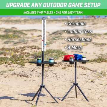 GoSports ScoreCaddy Set of 2 Metal, All Weather Cornhole Scoreboard Tables with Drink Holders - Outd...