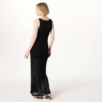 The Drop Women’s Button Front Mixed Pattern Crochet Maxi Dress, Black, 2X, Plus Size