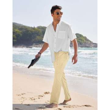 COOFANDY Men's Linen Pants Elastic Waist Drawstring Beach Summer Pant Lightweight Linen Trousers wit...
