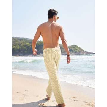 COOFANDY Men's Linen Pants Elastic Waist Drawstring Beach Summer Pant Lightweight Linen Trousers with Pockets