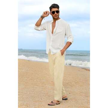 COOFANDY Men's Linen Pants Elastic Waist Drawstring Beach Summer Pant Lightweight Linen Trousers with Pockets