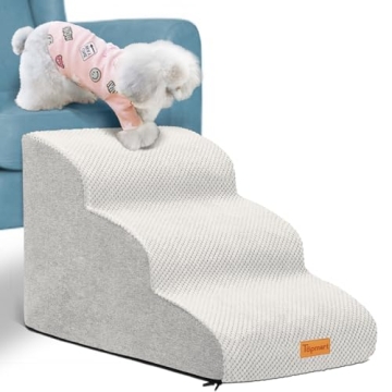 Topmart 3 Tiers Non-Slip Foam Dog Steps - Ideal for Small Dogs, Cats, Older Pets with Washable Cover