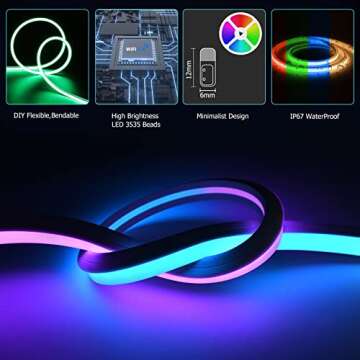 Galgreen 16.4ft WiFi RGB Rope Lights with Music Sync, Waterproof Flexible Dimmable Smart LED Strip Lights for Bedroom with Remote and Adapter, Compatible with Alexa, Indoor Outdoor Decor