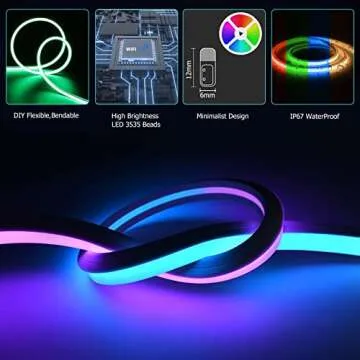 Galgreen 16.4ft WiFi RGB Rope Lights with Music Sync, Waterproof Flexible Dimmable Smart LED Strip Lights for Bedroom with Remote and Adapter, Compatible with Alexa, Indoor Outdoor Decor