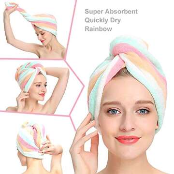 ATITOWEL Microfiber Hair Towel Quick Dry Towel-Hair Towels-Hair Towel Wrap-Head Towel Wraps for Women Girls-Rainbow Microfiber Towel-Microfiber Towel for Hair