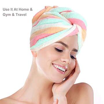 ATITOWEL Microfiber Hair Towel Quick Dry Towel-Hair Towels-Hair Towel Wrap-Head Towel Wraps for Women Girls-Rainbow Microfiber Towel-Microfiber Towel for Hair