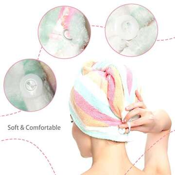 ATITOWEL Microfiber Hair Towel Quick Dry Towel-Hair Towels-Hair Towel Wrap-Head Towel Wraps for Women Girls-Rainbow Microfiber Towel-Microfiber Towel for Hair